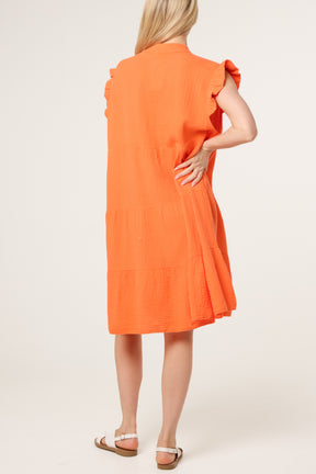 Frill Sleeve Cheesecloth Mini Dress