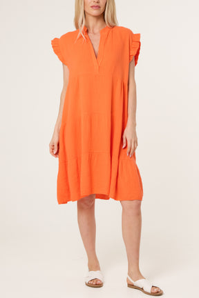 Frill Sleeve Cheesecloth Mini Dress