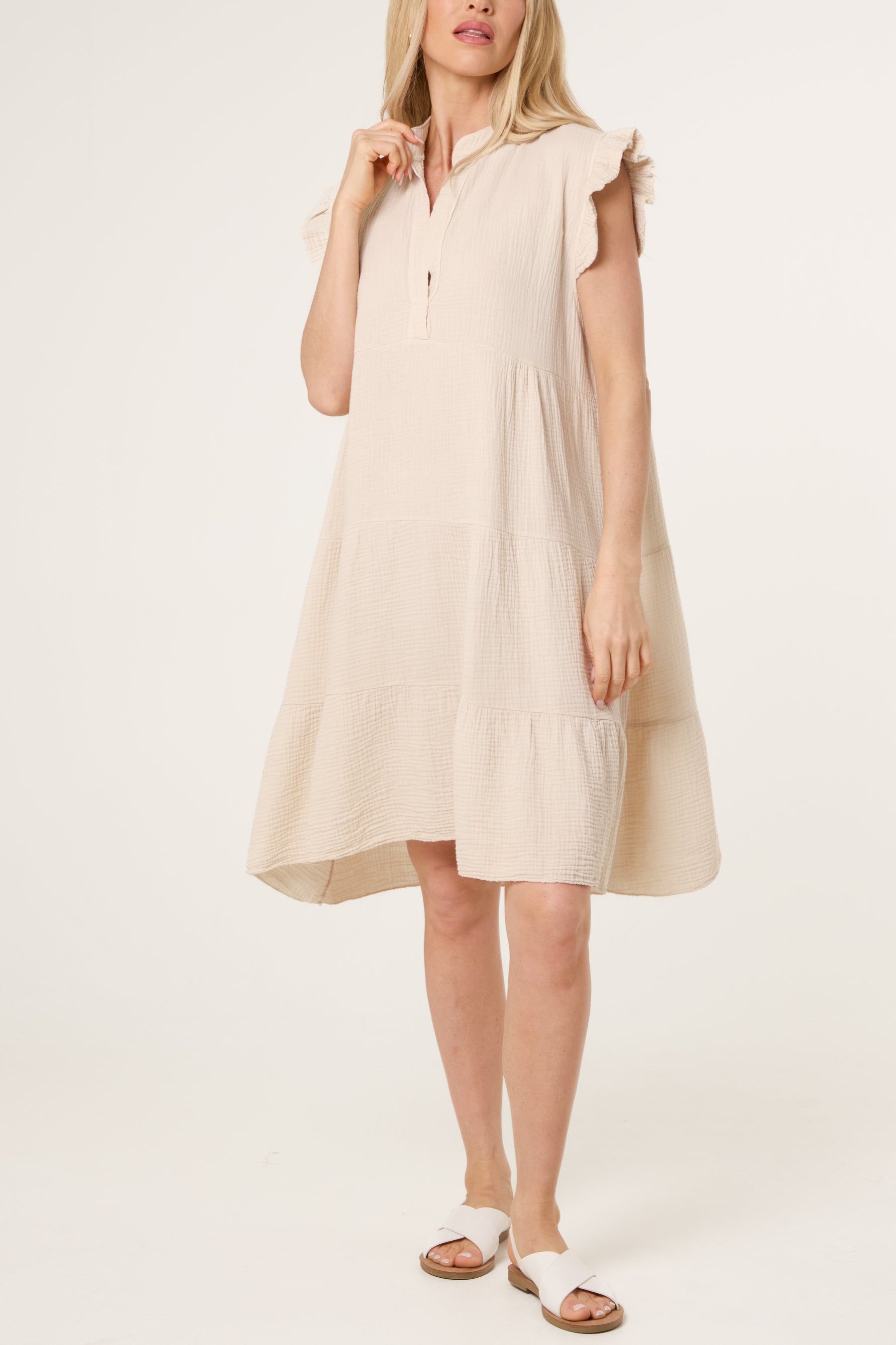 Frill Sleeve Cheesecloth Mini Dress