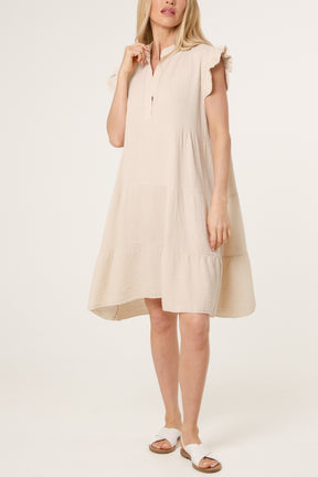Frill Sleeve Cheesecloth Mini Dress