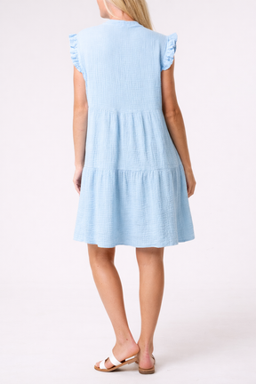 Frill Sleeve Cheesecloth Mini Dress