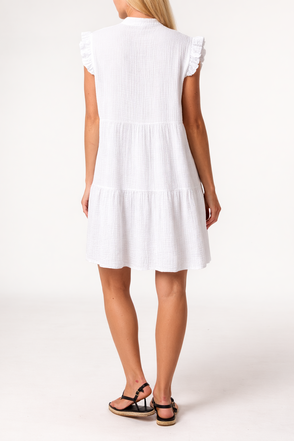 Frill Sleeve Cheesecloth Mini Dress