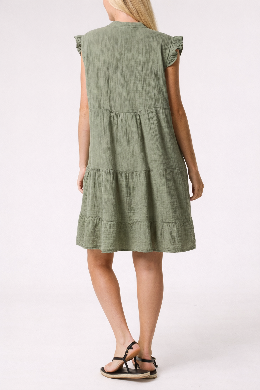 Frill Sleeve Cheesecloth Mini Dress