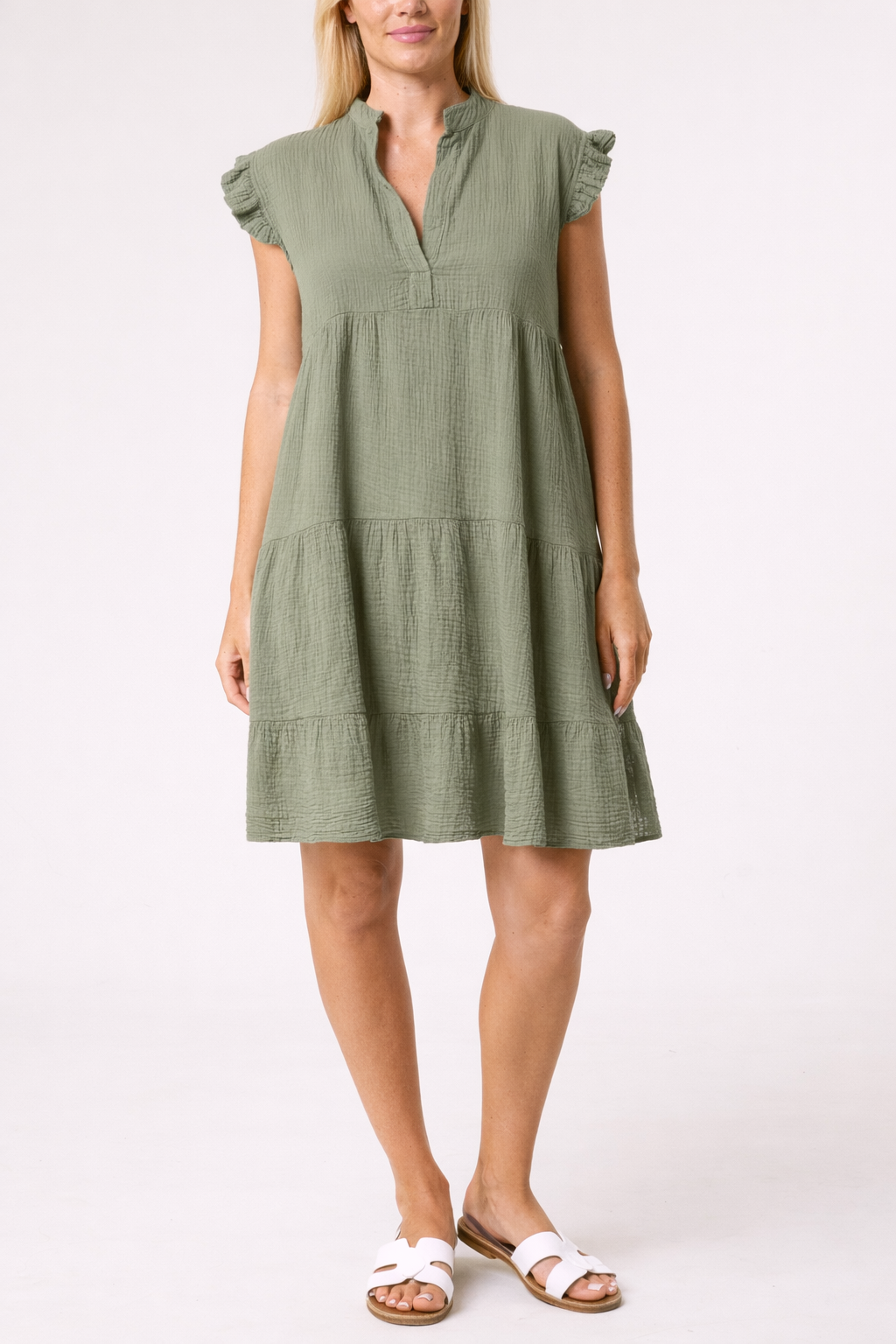 Frill Sleeve Cheesecloth Mini Dress