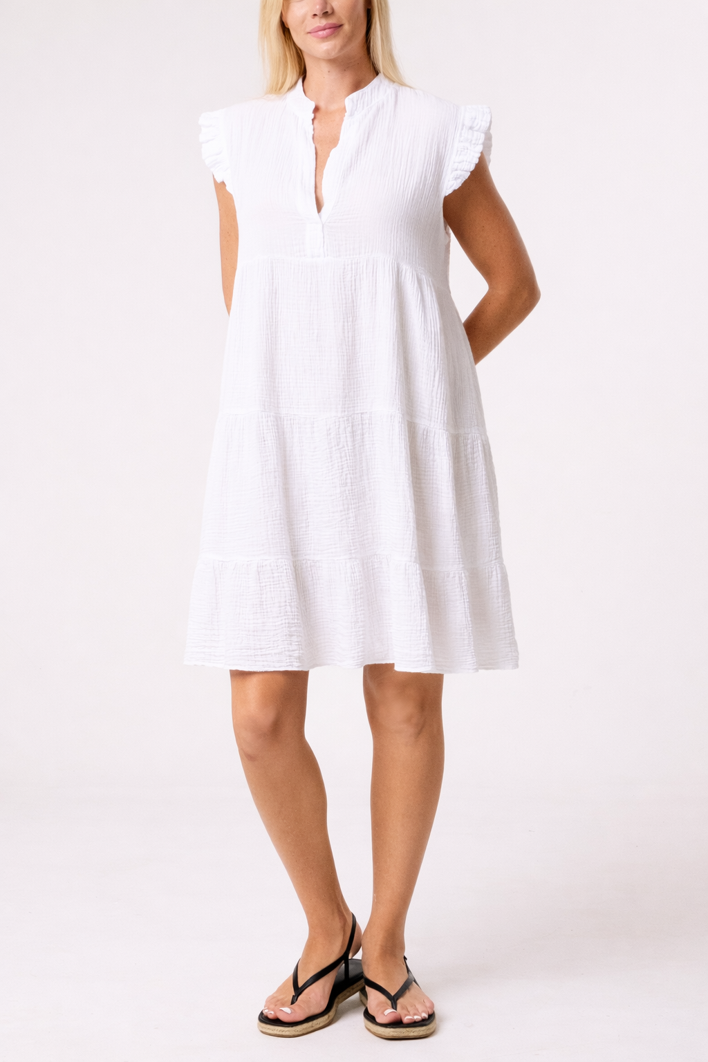 Frill Sleeve Cheesecloth Mini Dress