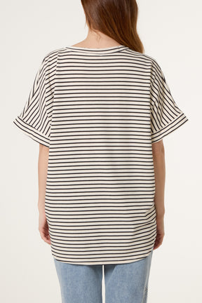 Pure Cotton V-Neck Stripe T-Shirt