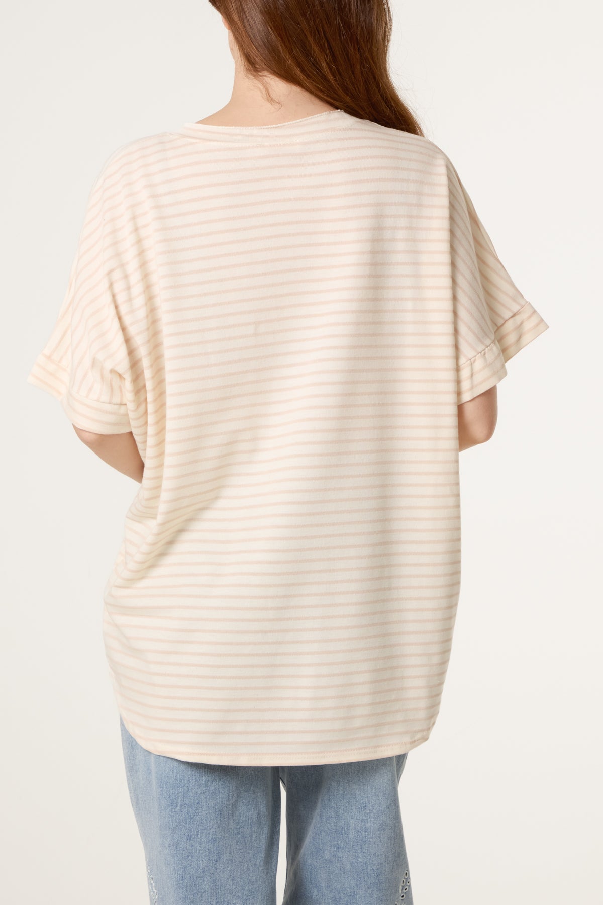Pure Cotton V-Neck Stripe T-Shirt