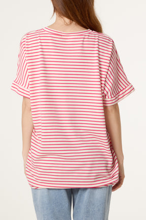 Pure Cotton V-Neck Stripe T-Shirt