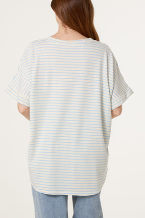 Pure Cotton V-Neck Stripe T-Shirt