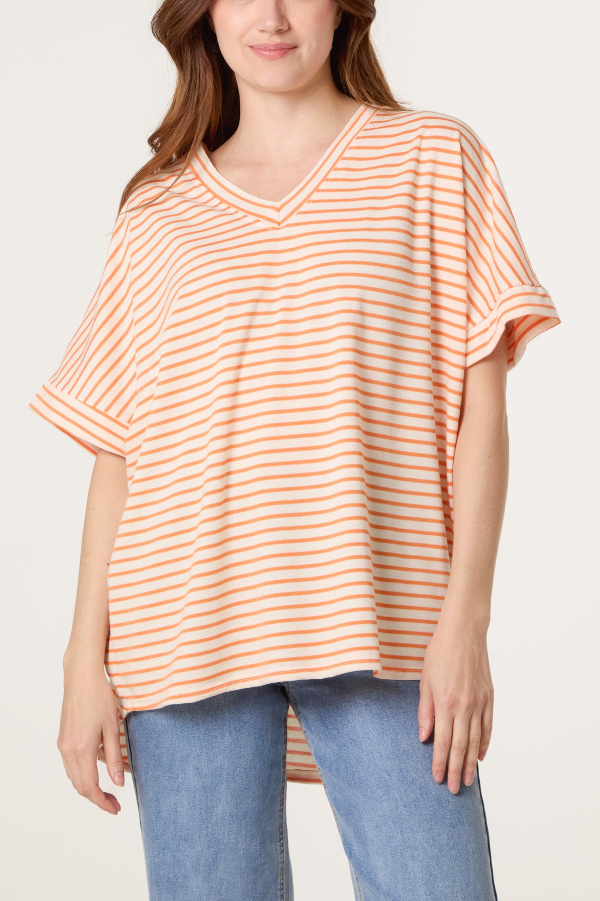 Pure Cotton V-Neck Stripe T-Shirt