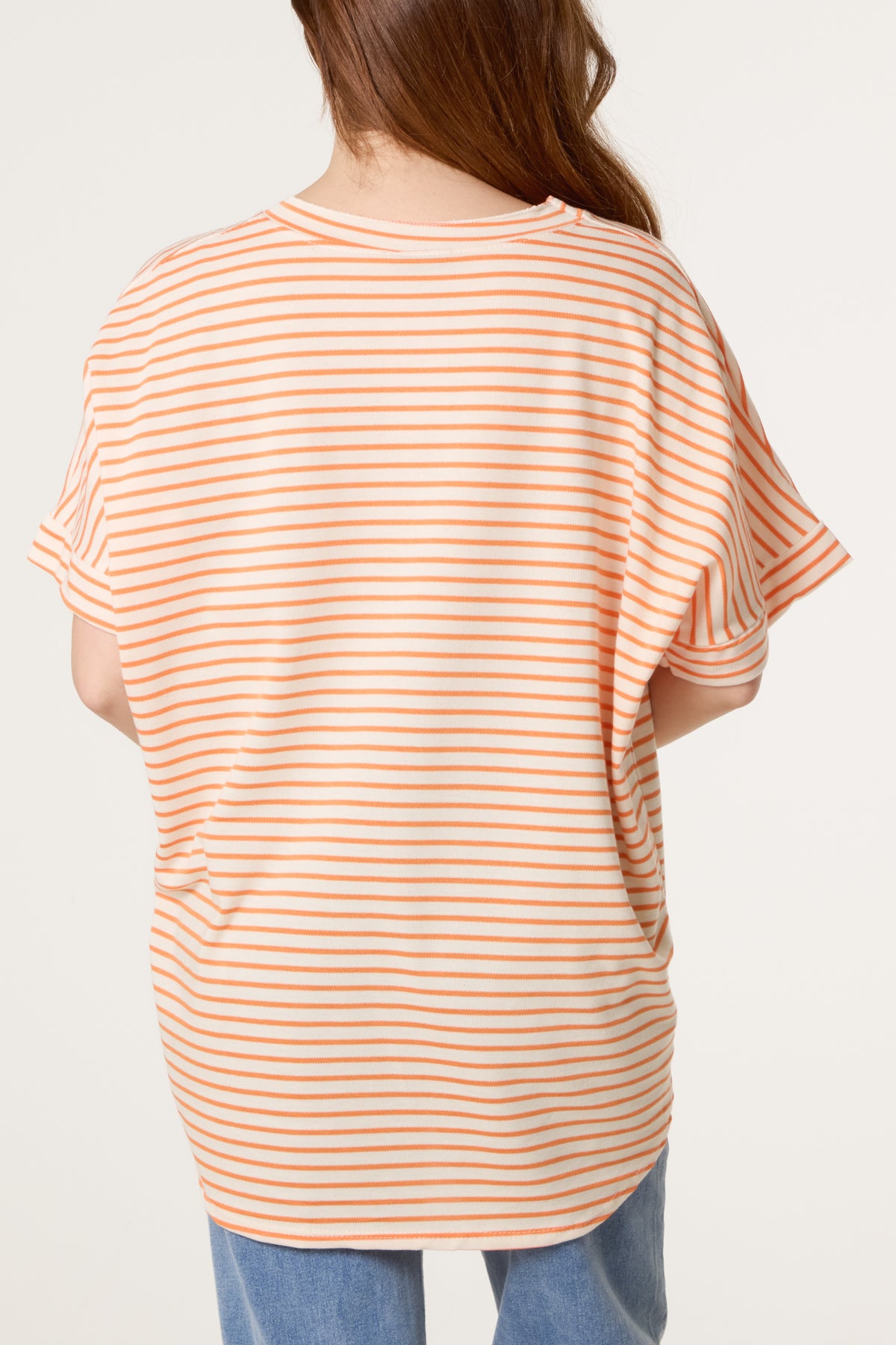 Pure Cotton V-Neck Stripe T-Shirt