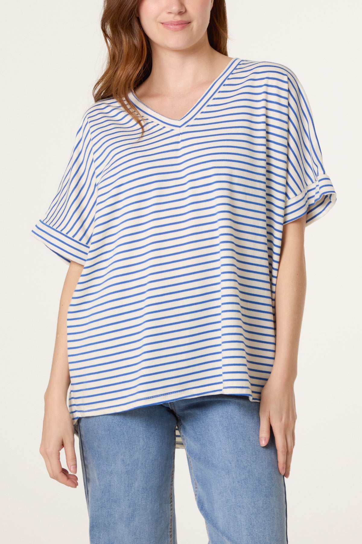 Pure Cotton V-Neck Stripe T-Shirt