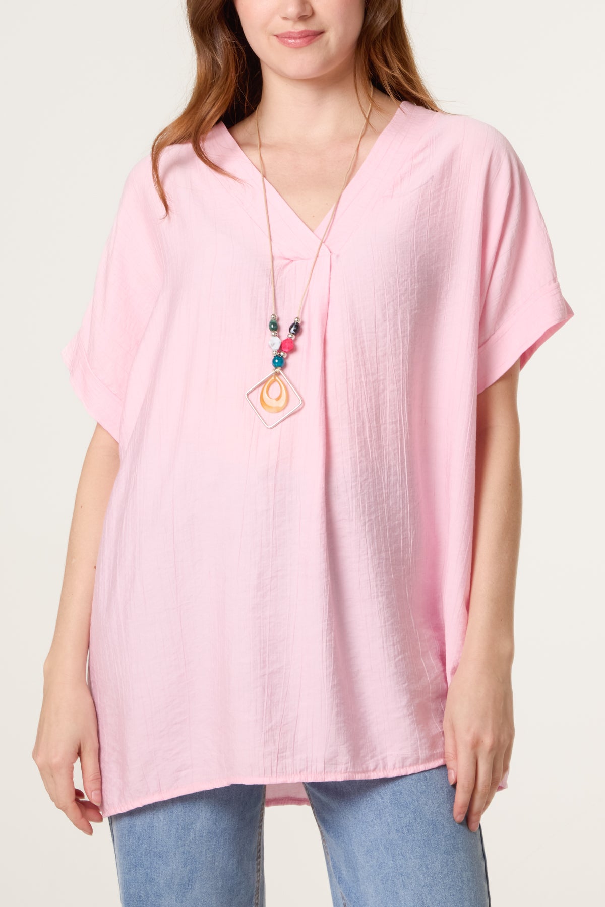 Necklace V-Neck Short Sleeve Top
