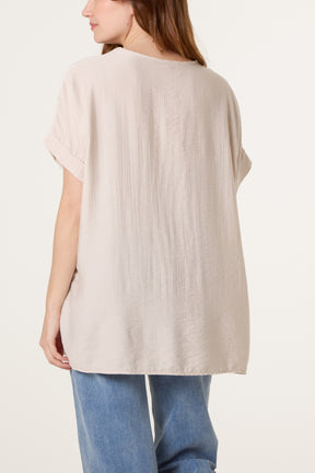 Necklace V-Neck Short Sleeve Top