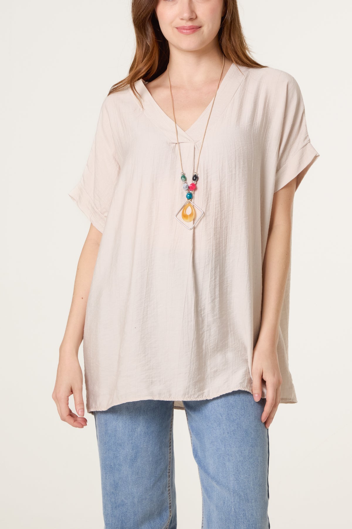 Necklace V-Neck Short Sleeve Top