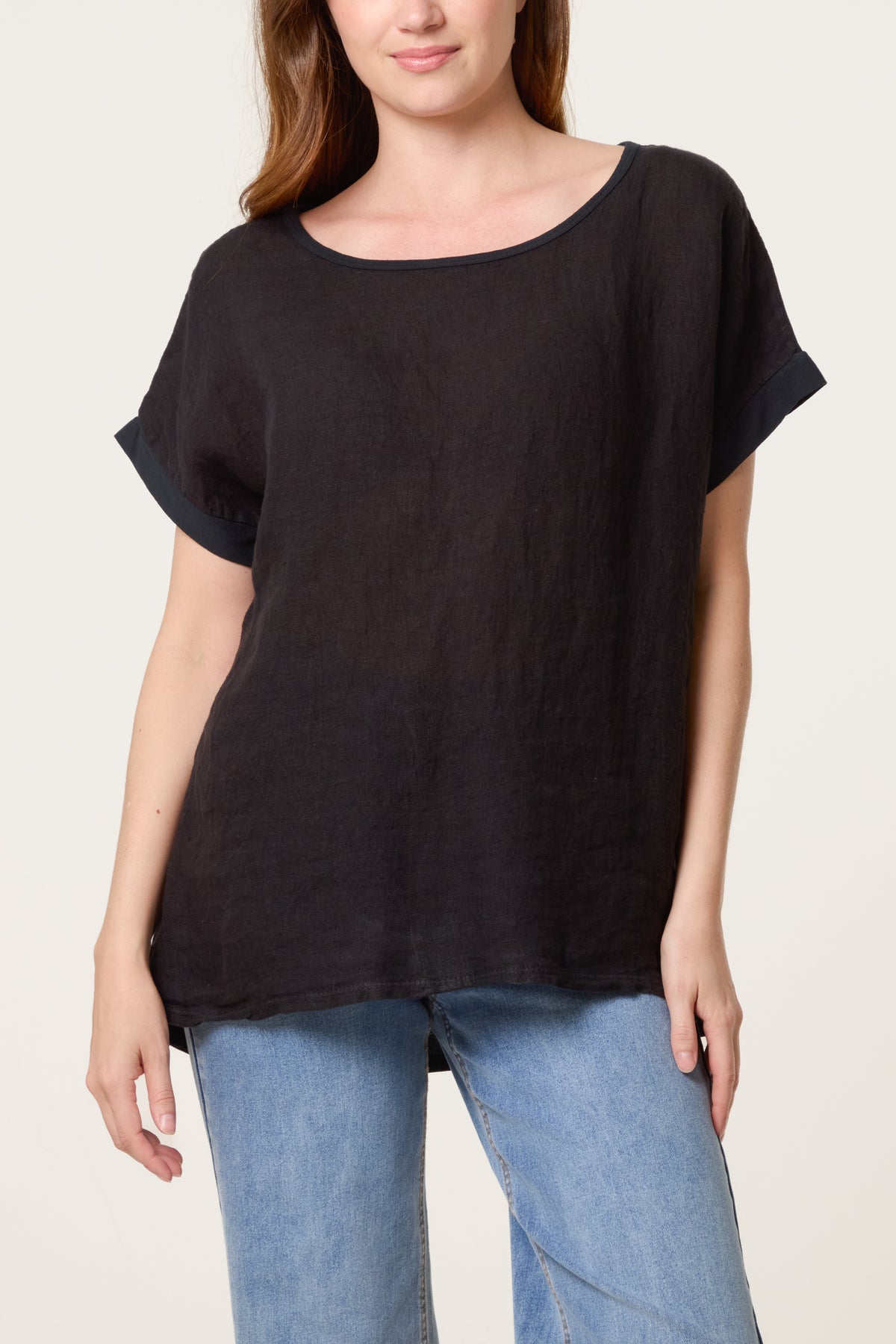 Linen Blend Short Sleeve Top