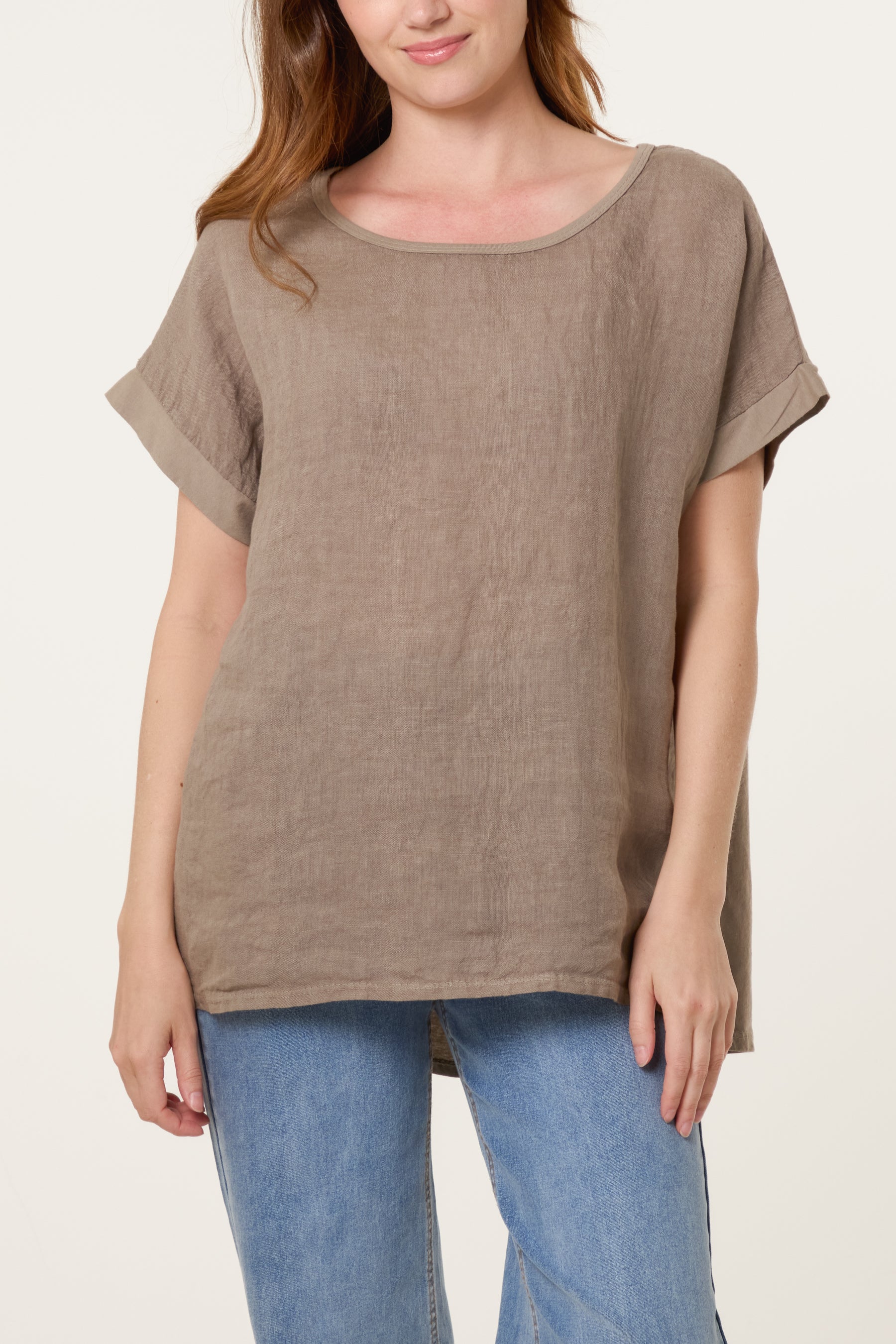 Linen Blend Short Sleeve Top