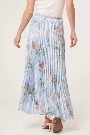 Floral Satin Pleated Midi Skirt