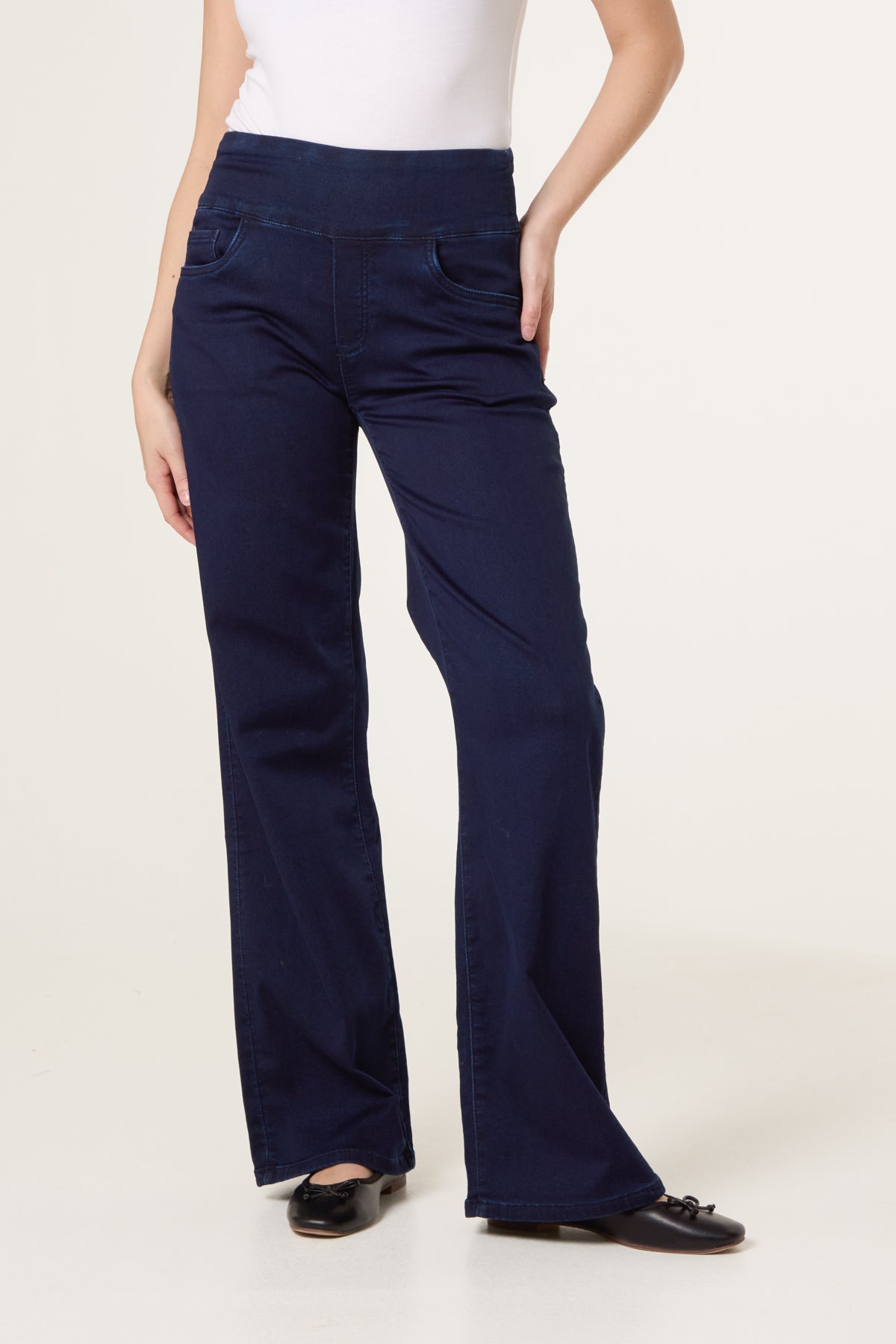 Wide Leg Stretch Waistband Trousers