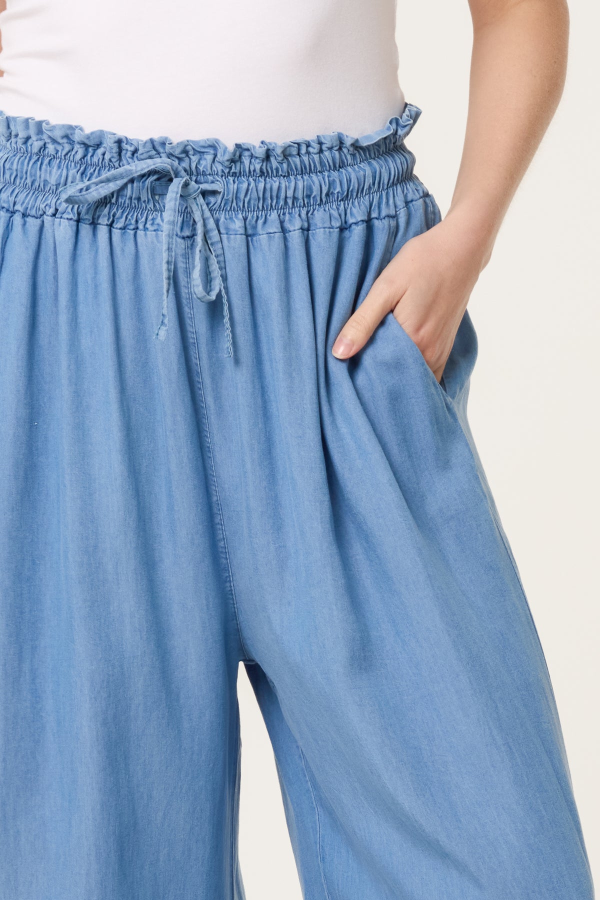 Drawstring Denim Wide Leg Trousers