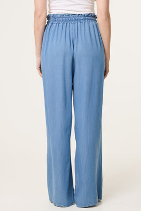 Drawstring Denim Wide Leg Trousers