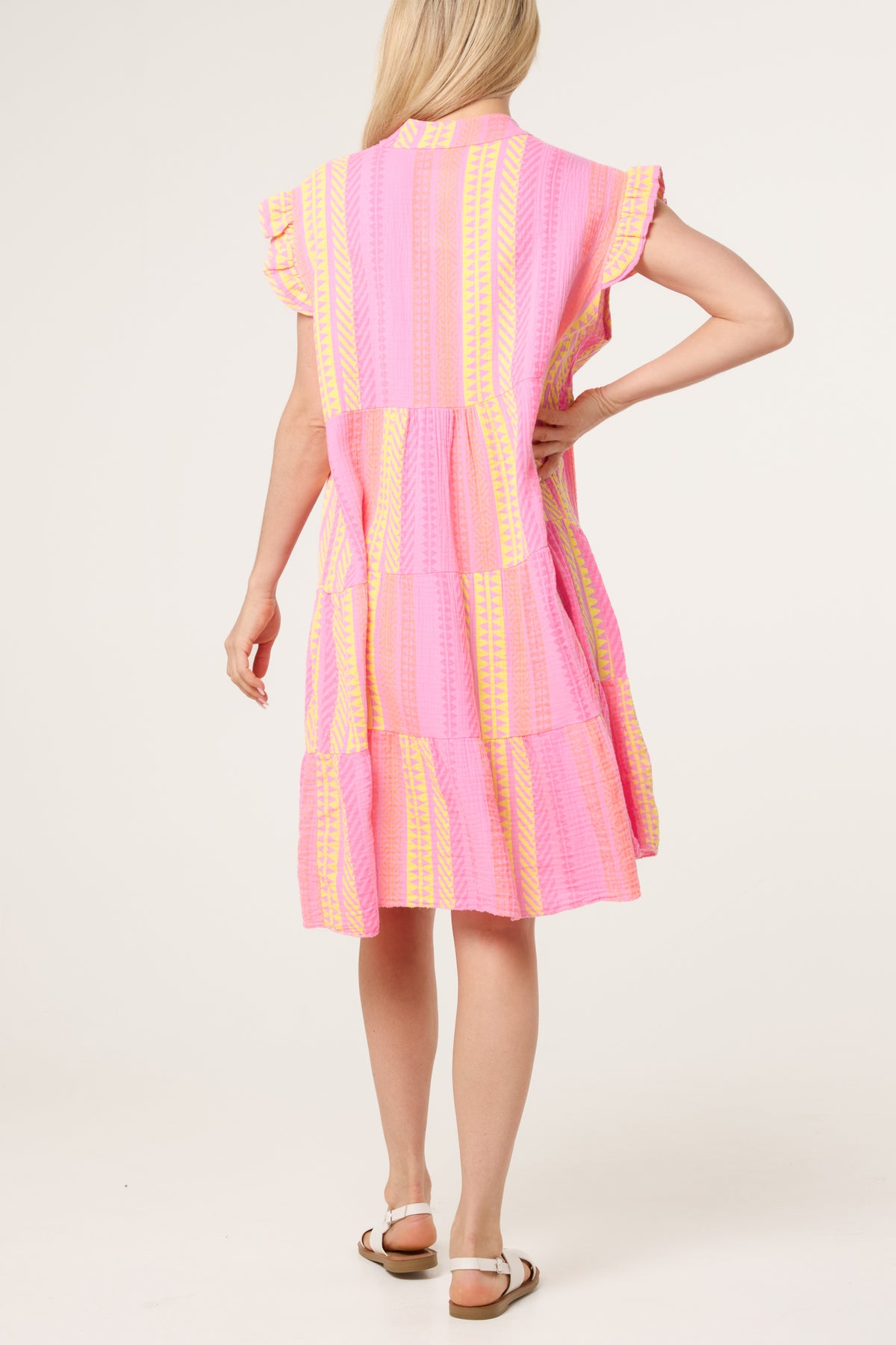 Aztec Cheesecloth Tiered Mini Dress