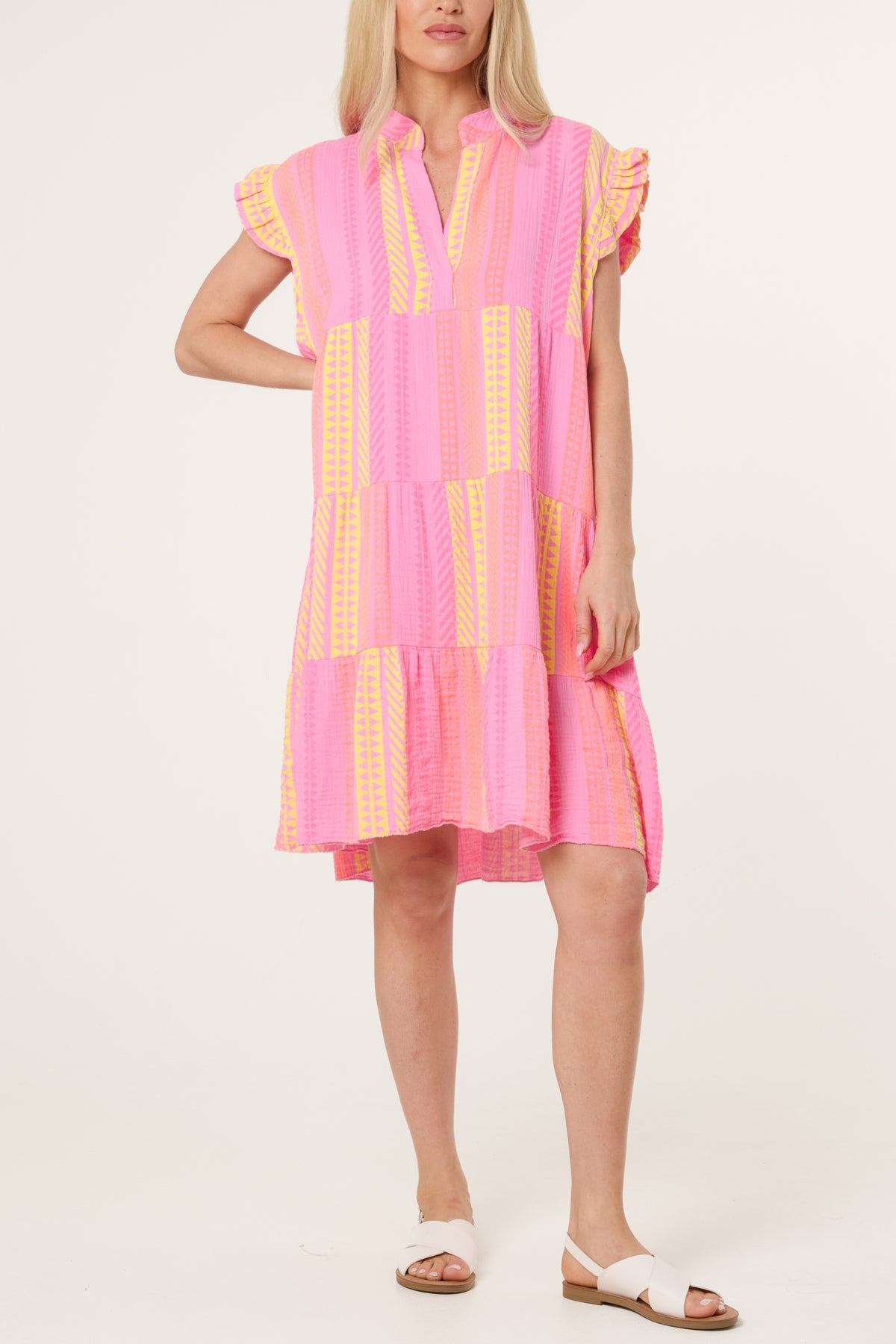 Aztec Cheesecloth Tiered Mini Dress