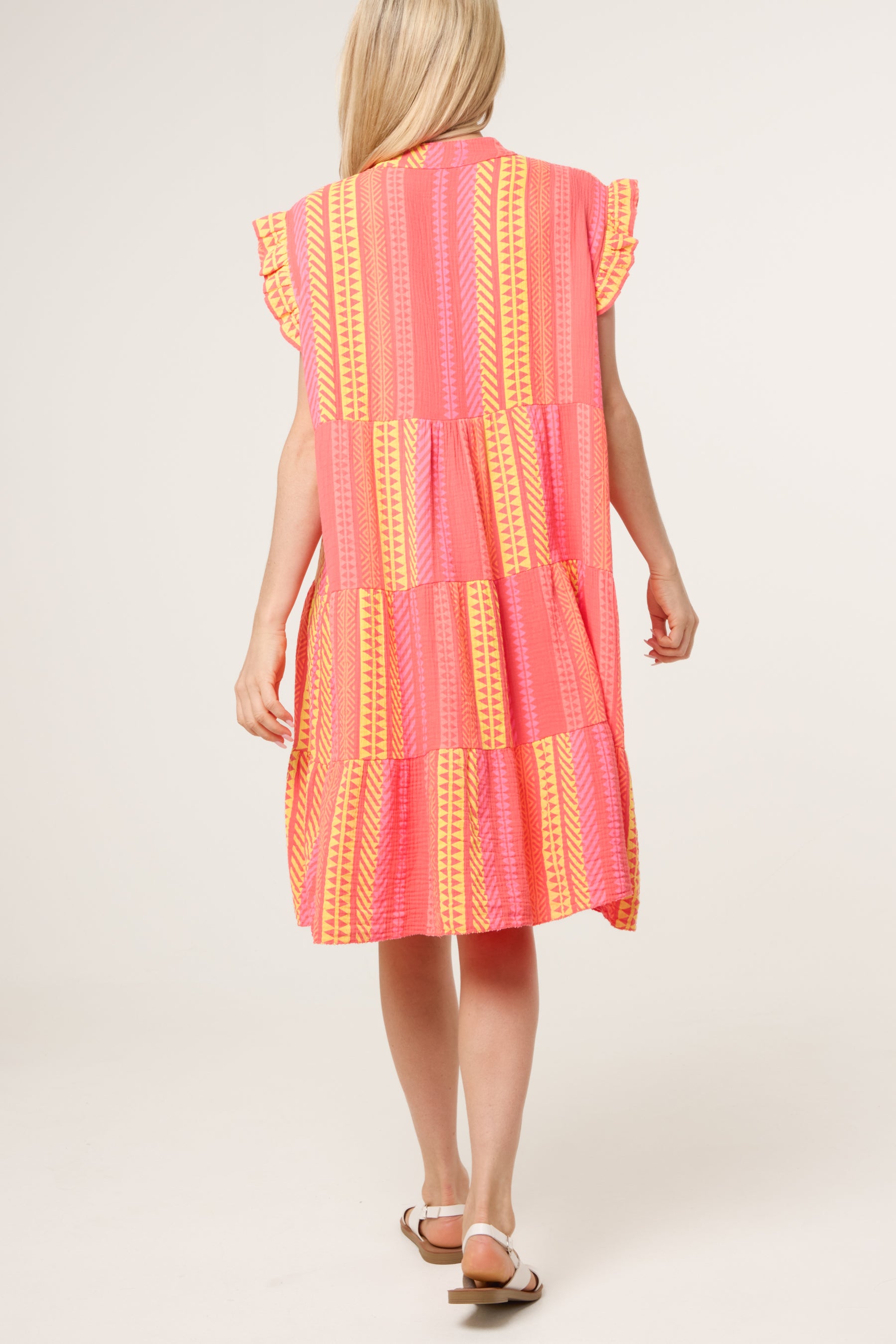 Aztec Cheesecloth Tiered Mini Dress