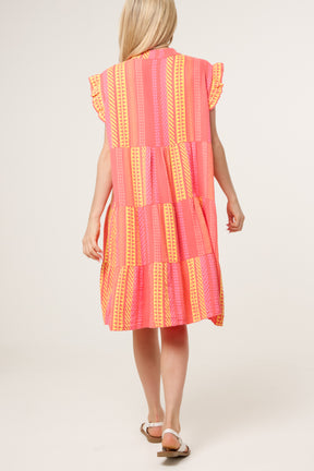 Aztec Cheesecloth Tiered Mini Dress