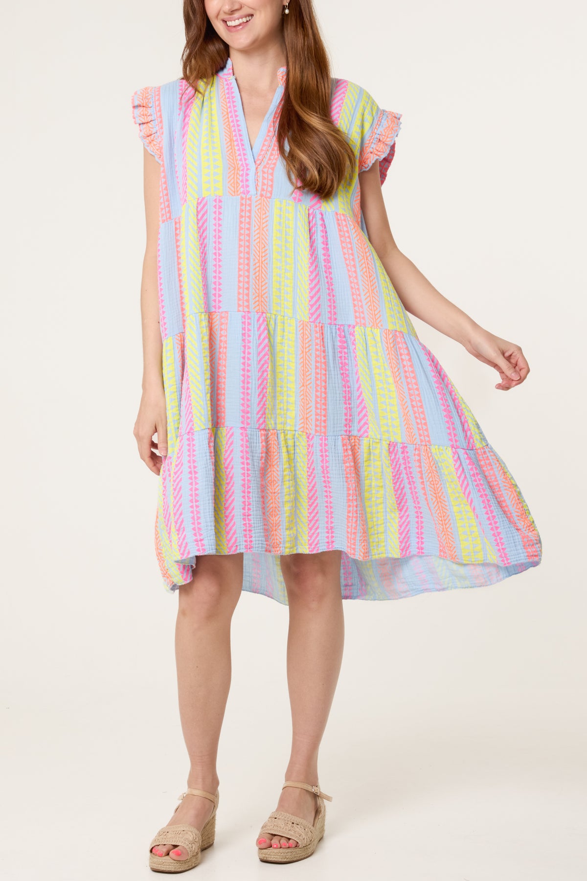 Aztec Cheesecloth Tiered Mini Dress