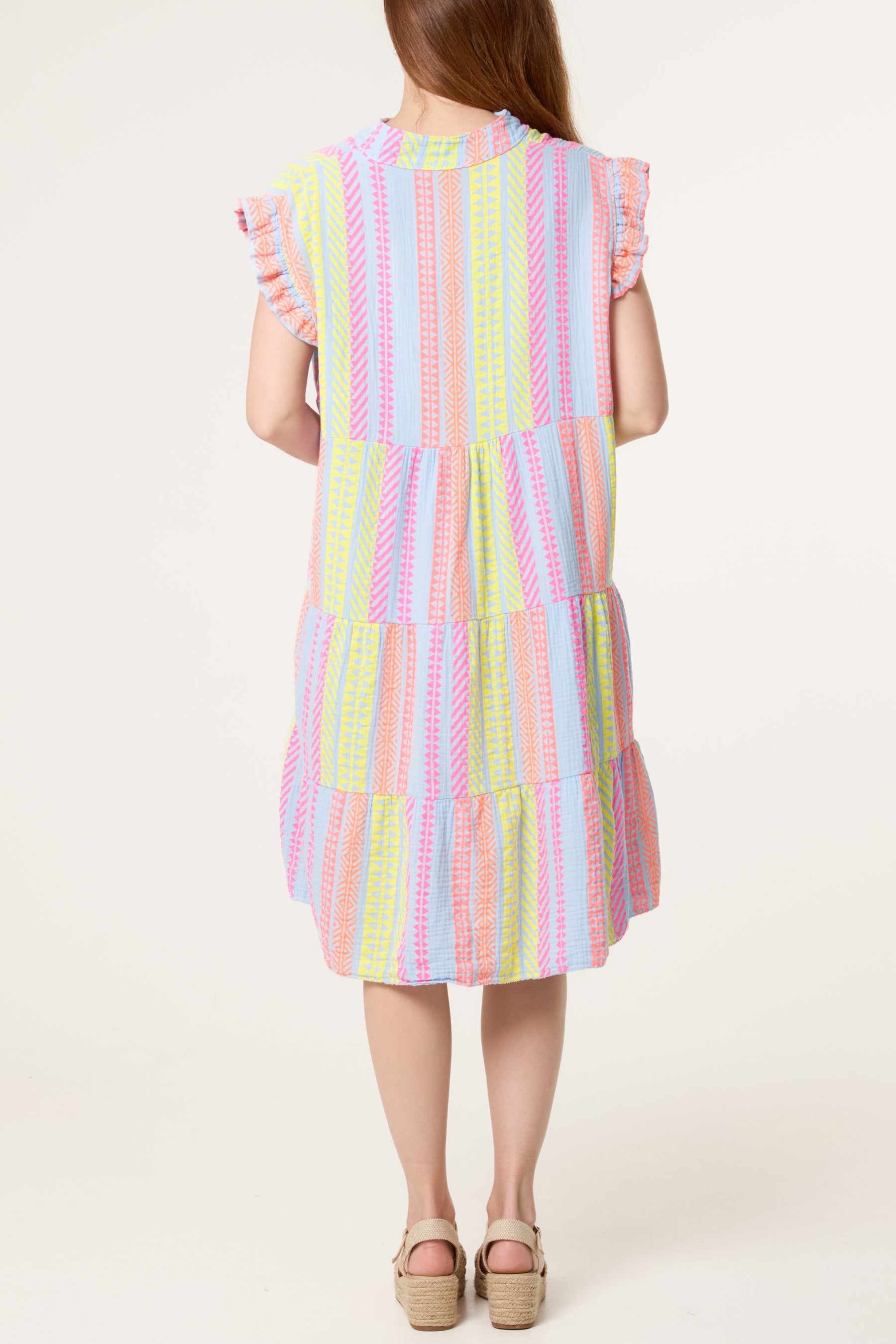 Aztec Cheesecloth Tiered Mini Dress
