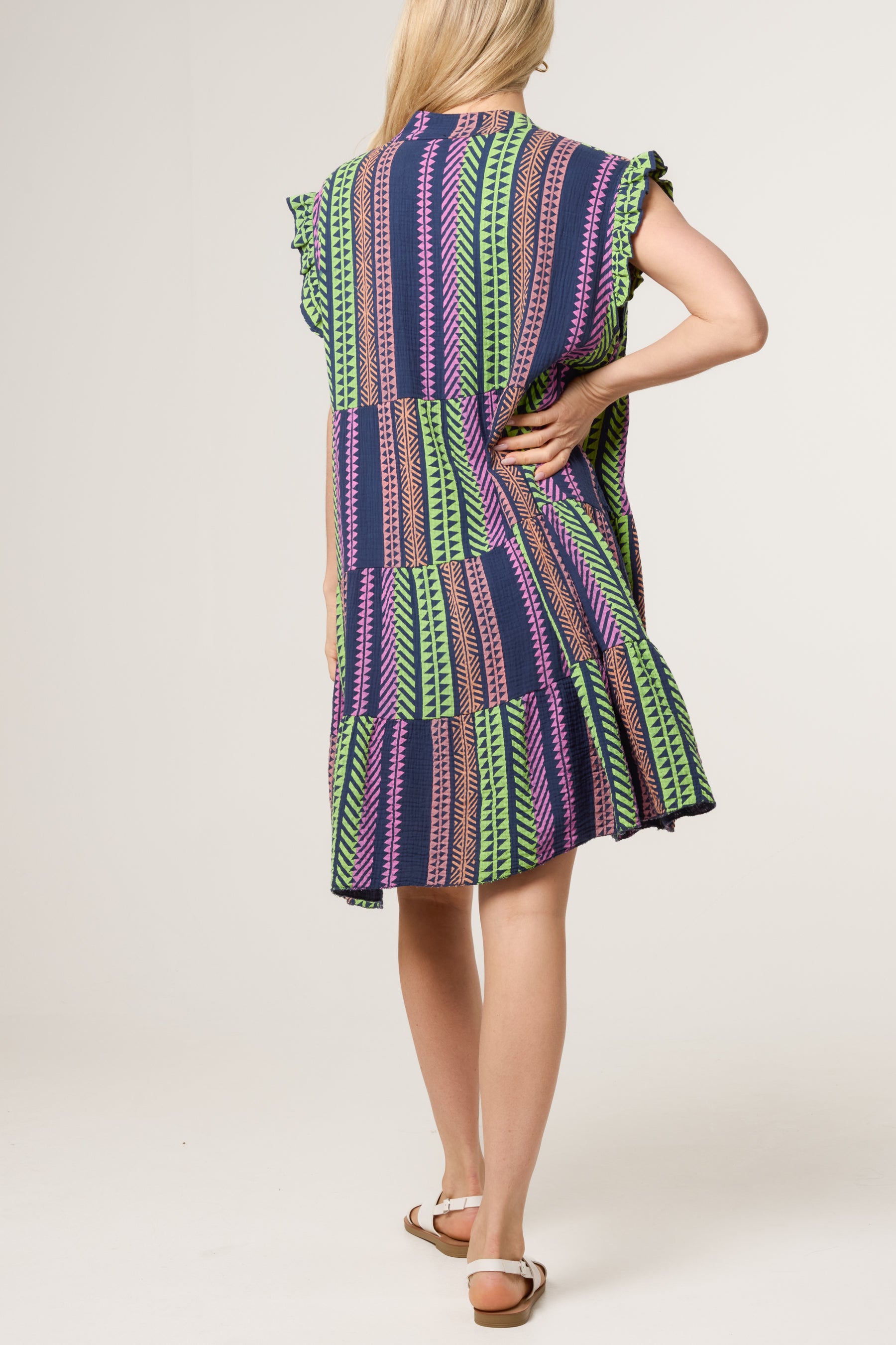 Aztec Cheesecloth Tiered Mini Dress