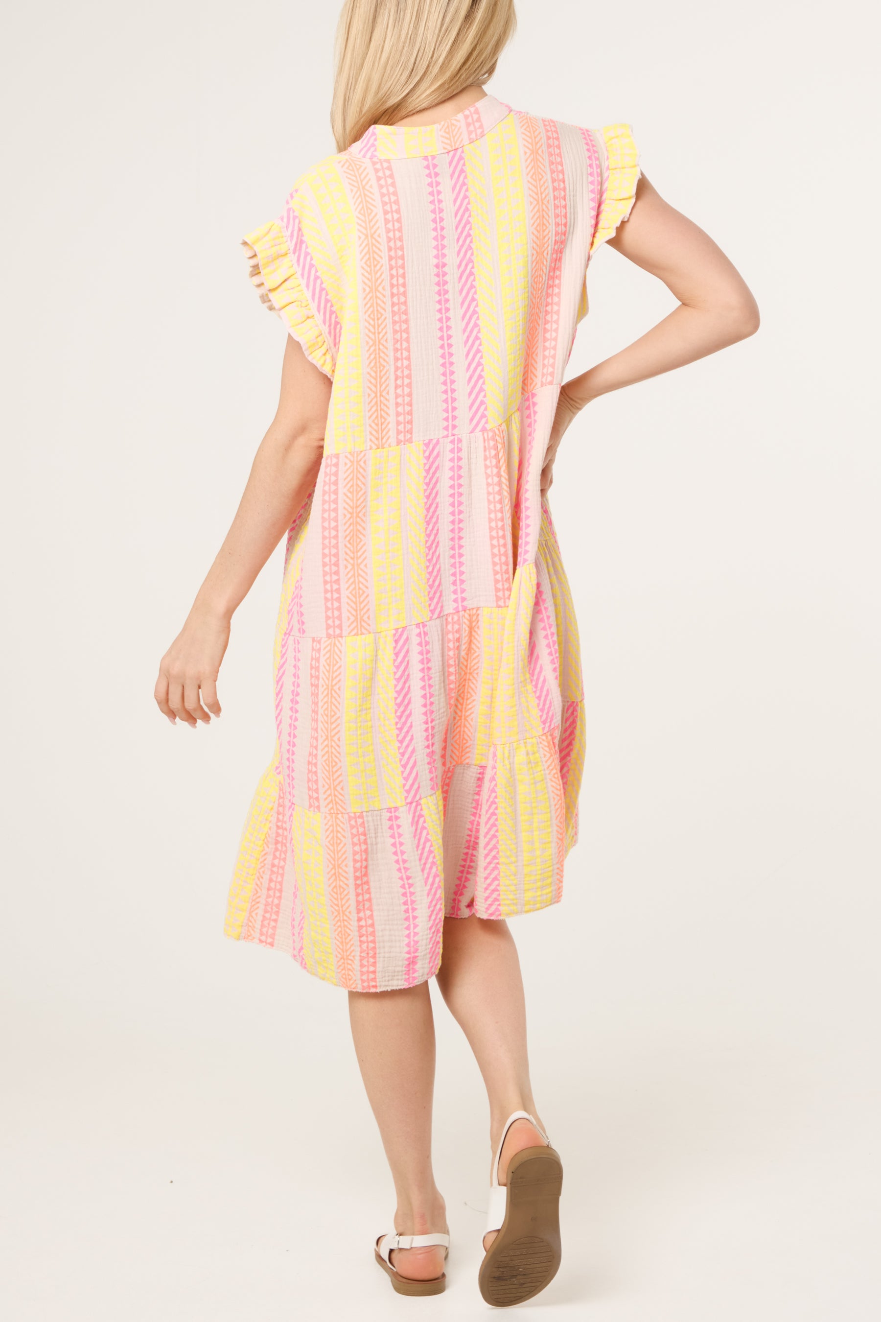 Aztec Cheesecloth Tiered Mini Dress
