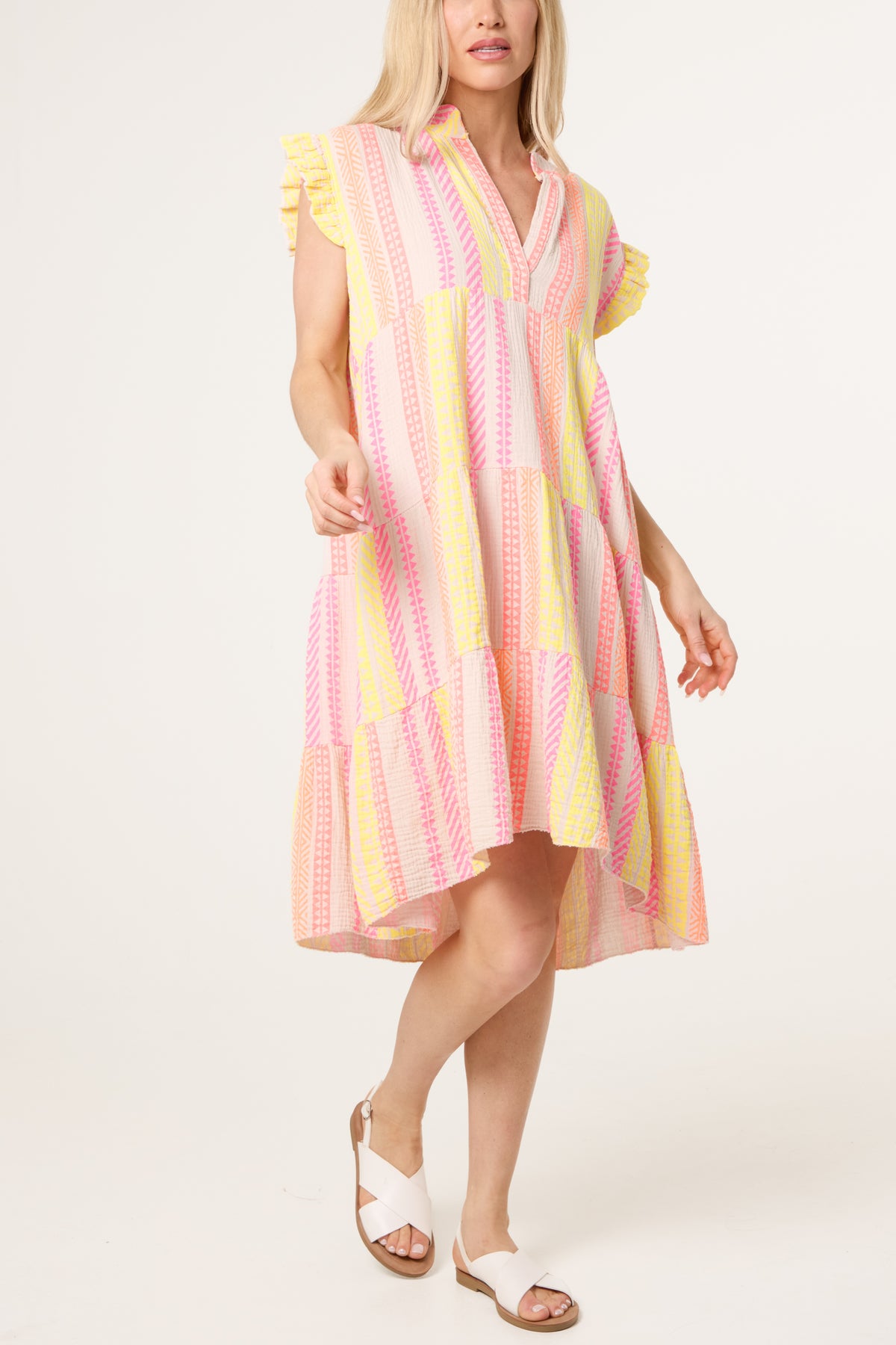 Aztec Cheesecloth Tiered Mini Dress