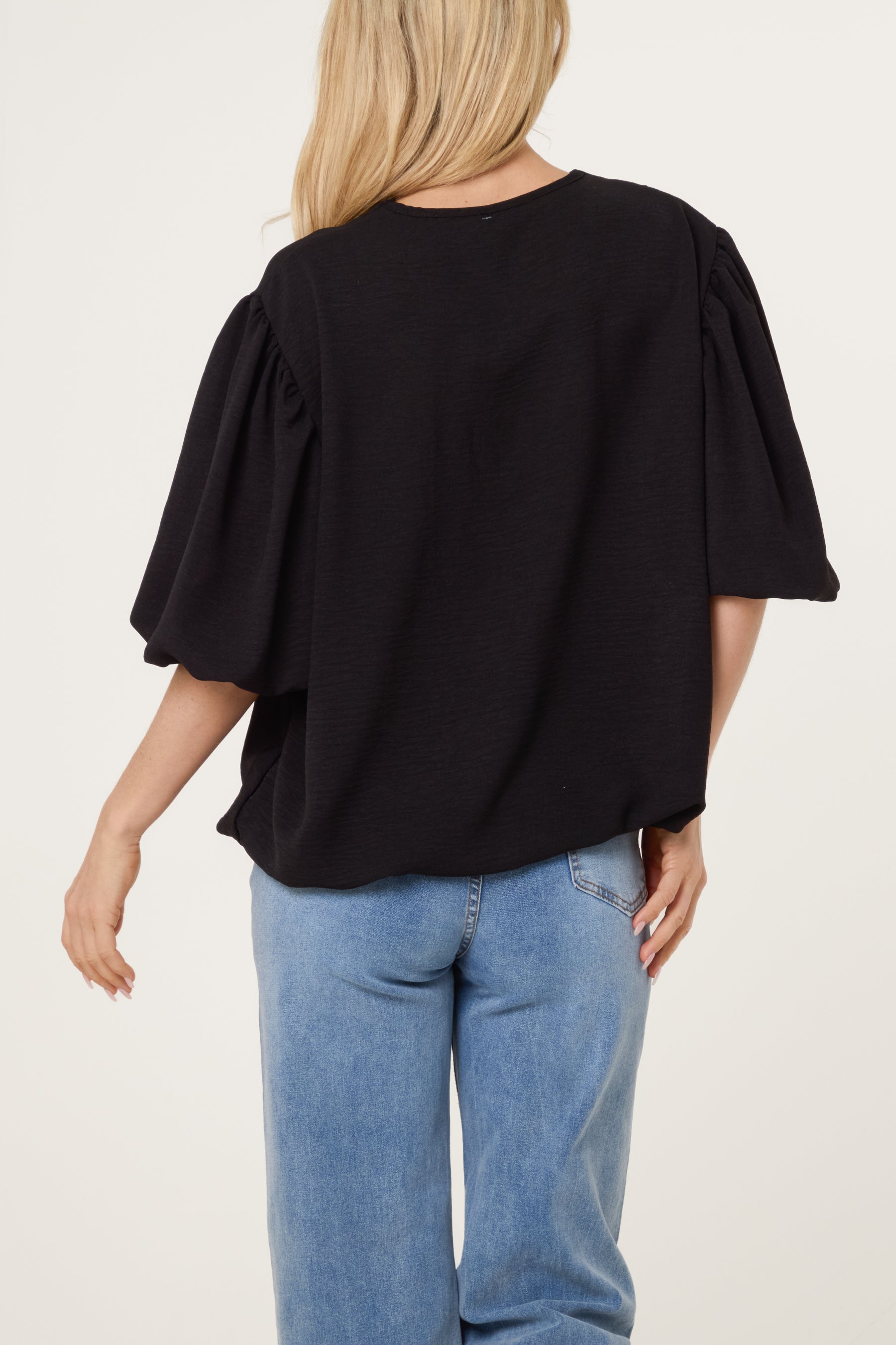 V-Neck Puffed Sleeve Blouse