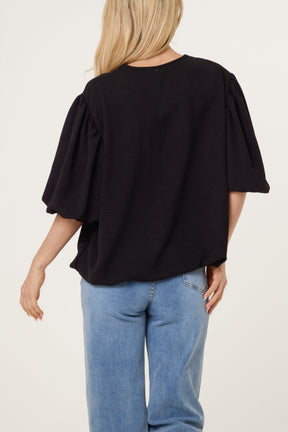 V-Neck Puffed Sleeve Blouse