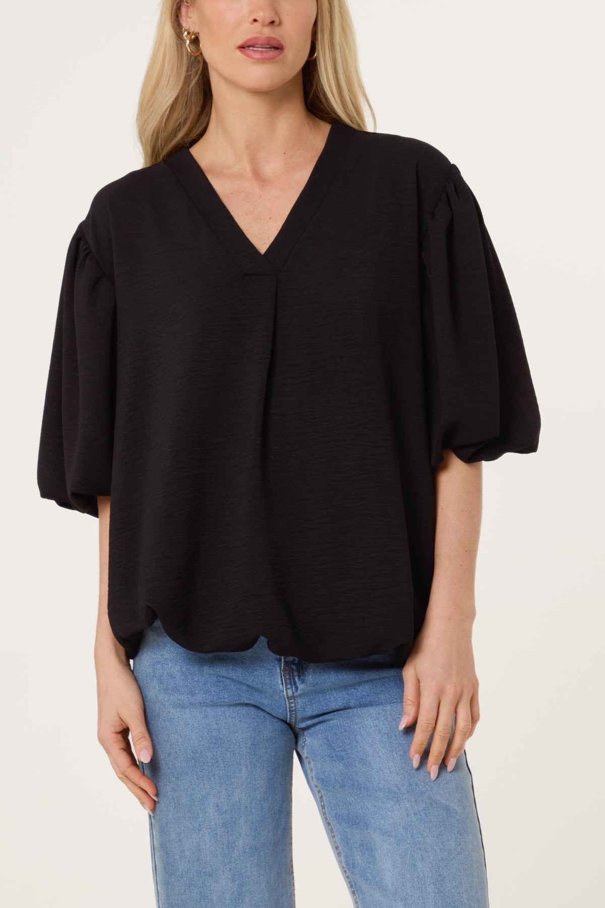 V-Neck Puffed Sleeve Blouse