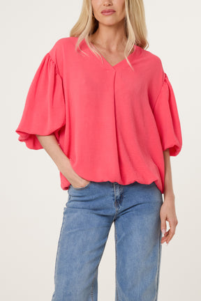 V-Neck Puffed Sleeve Blouse