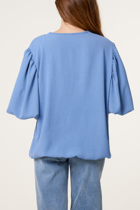 V-Neck Puffed Sleeve Blouse