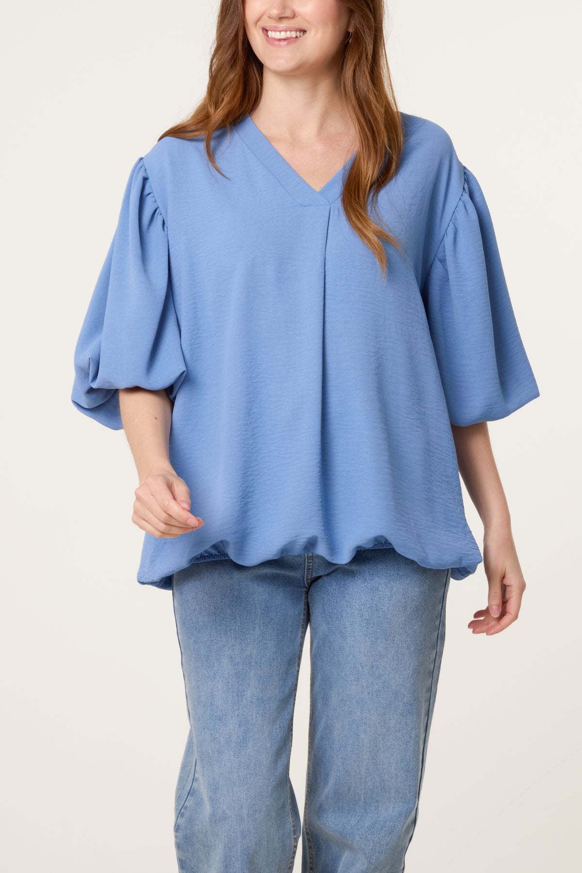 V-Neck Puffed Sleeve Blouse