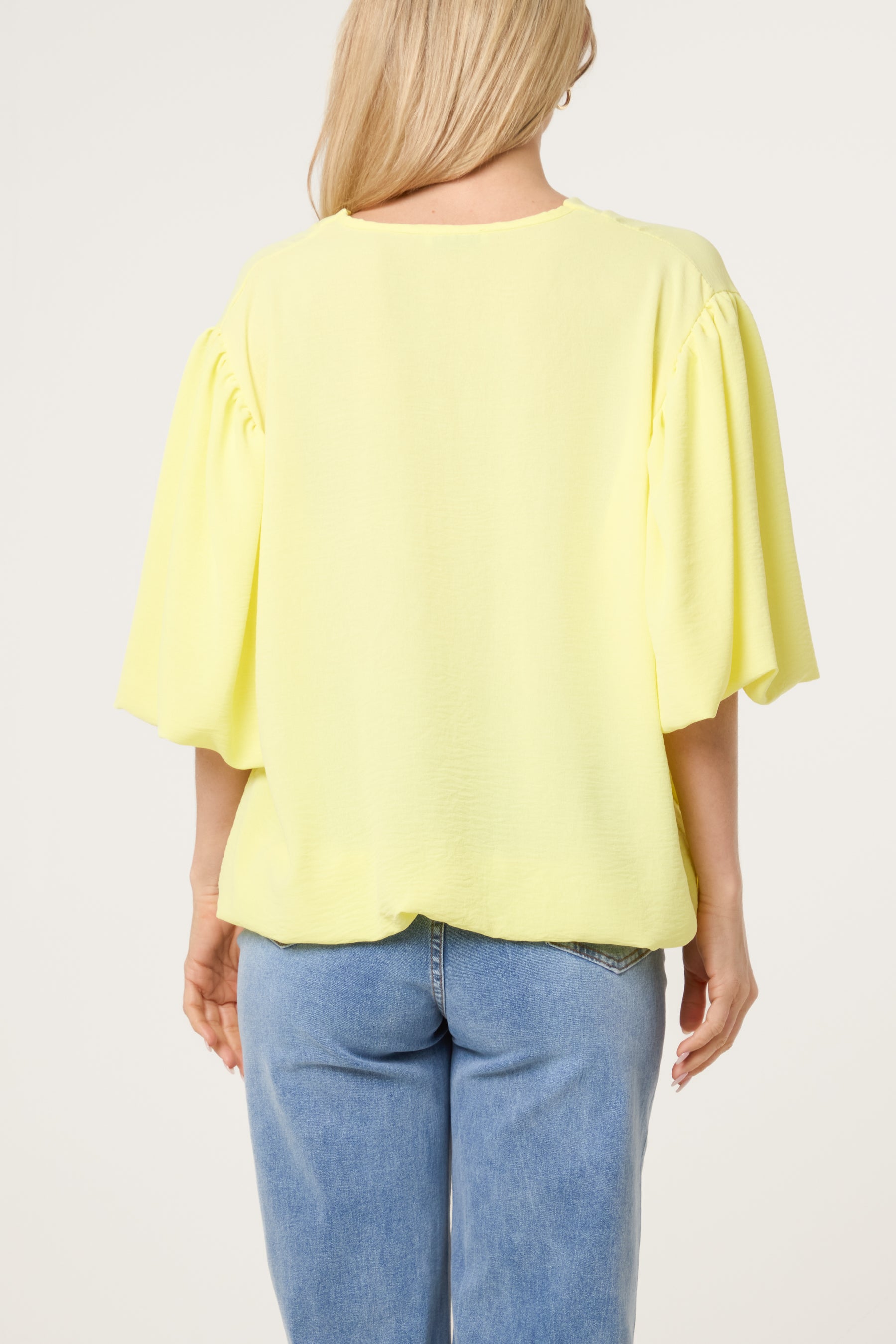V-Neck Puffed Sleeve Blouse