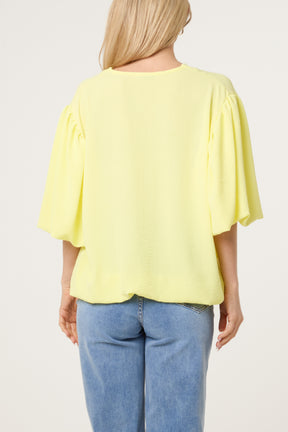V-Neck Puffed Sleeve Blouse