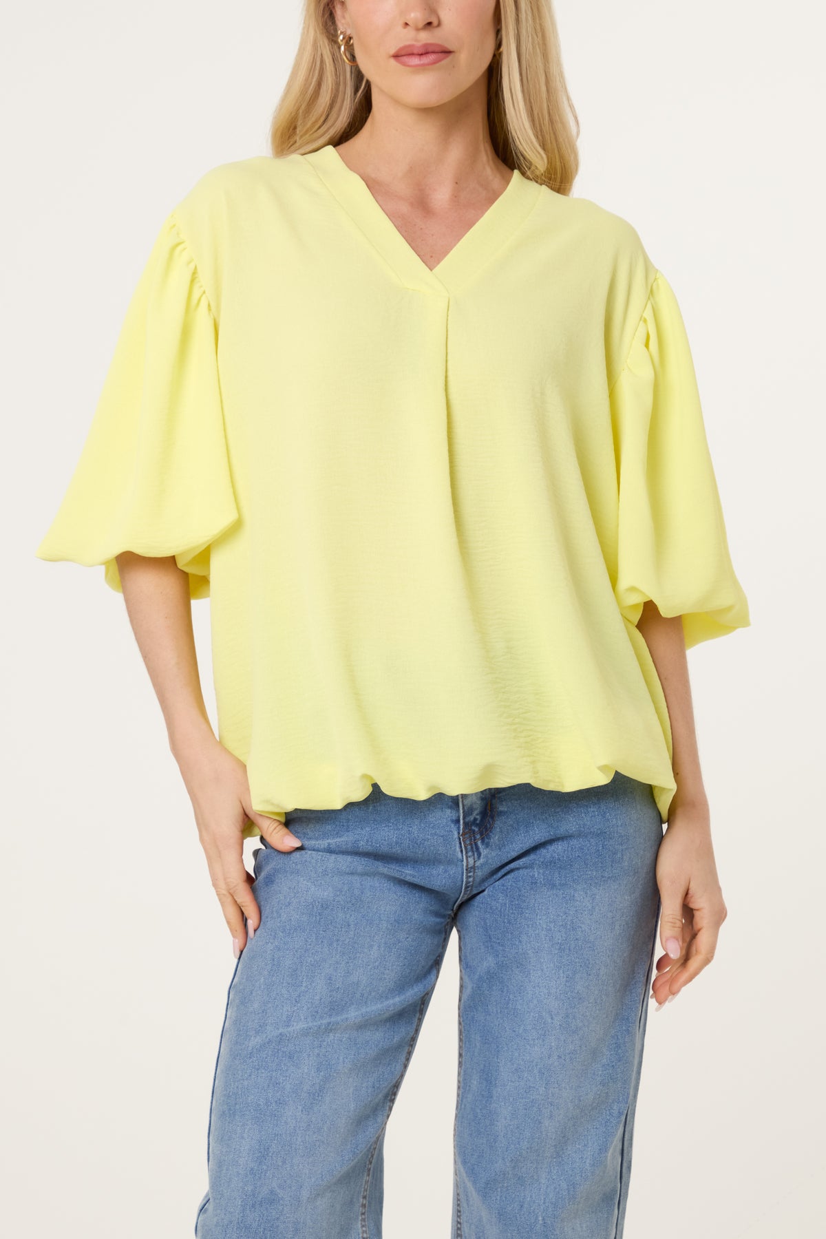 V-Neck Puffed Sleeve Blouse