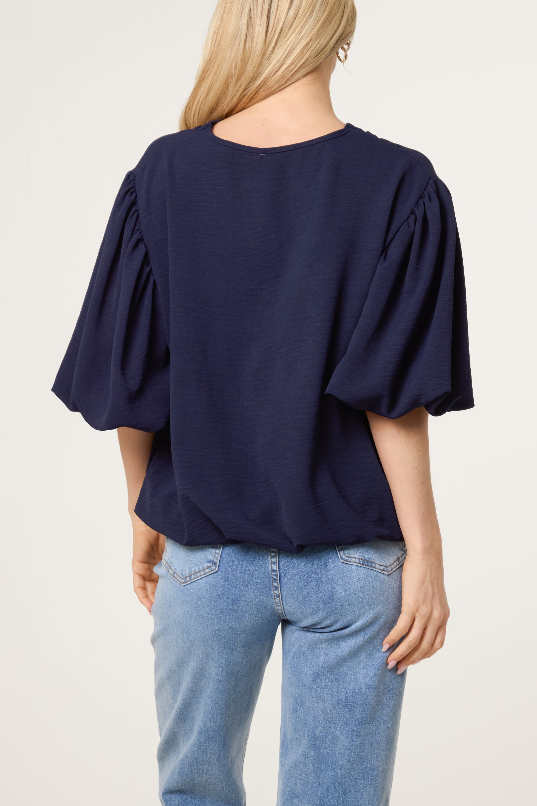 V-Neck Puffed Sleeve Blouse