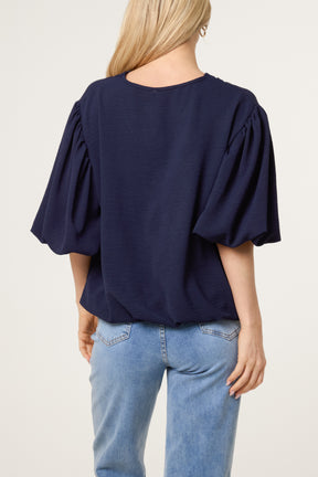 V-Neck Puffed Sleeve Blouse
