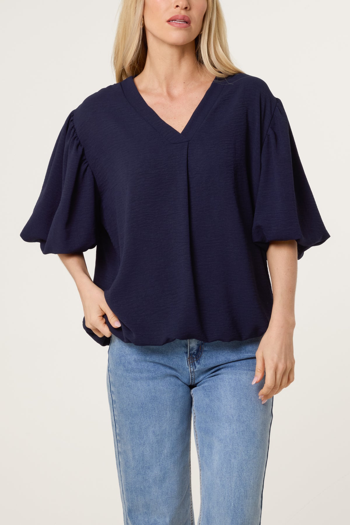 V-Neck Puffed Sleeve Blouse