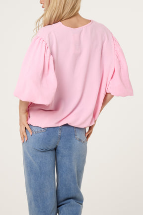 V-Neck Puffed Sleeve Blouse