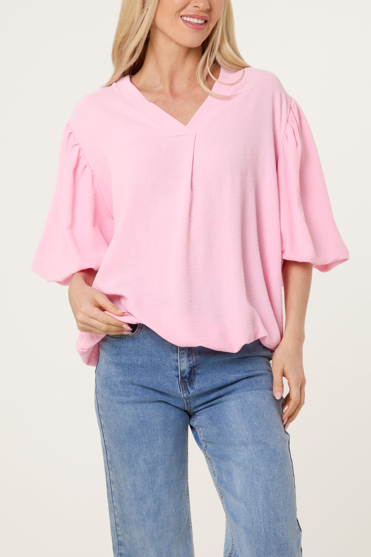 V-Neck Puffed Sleeve Blouse