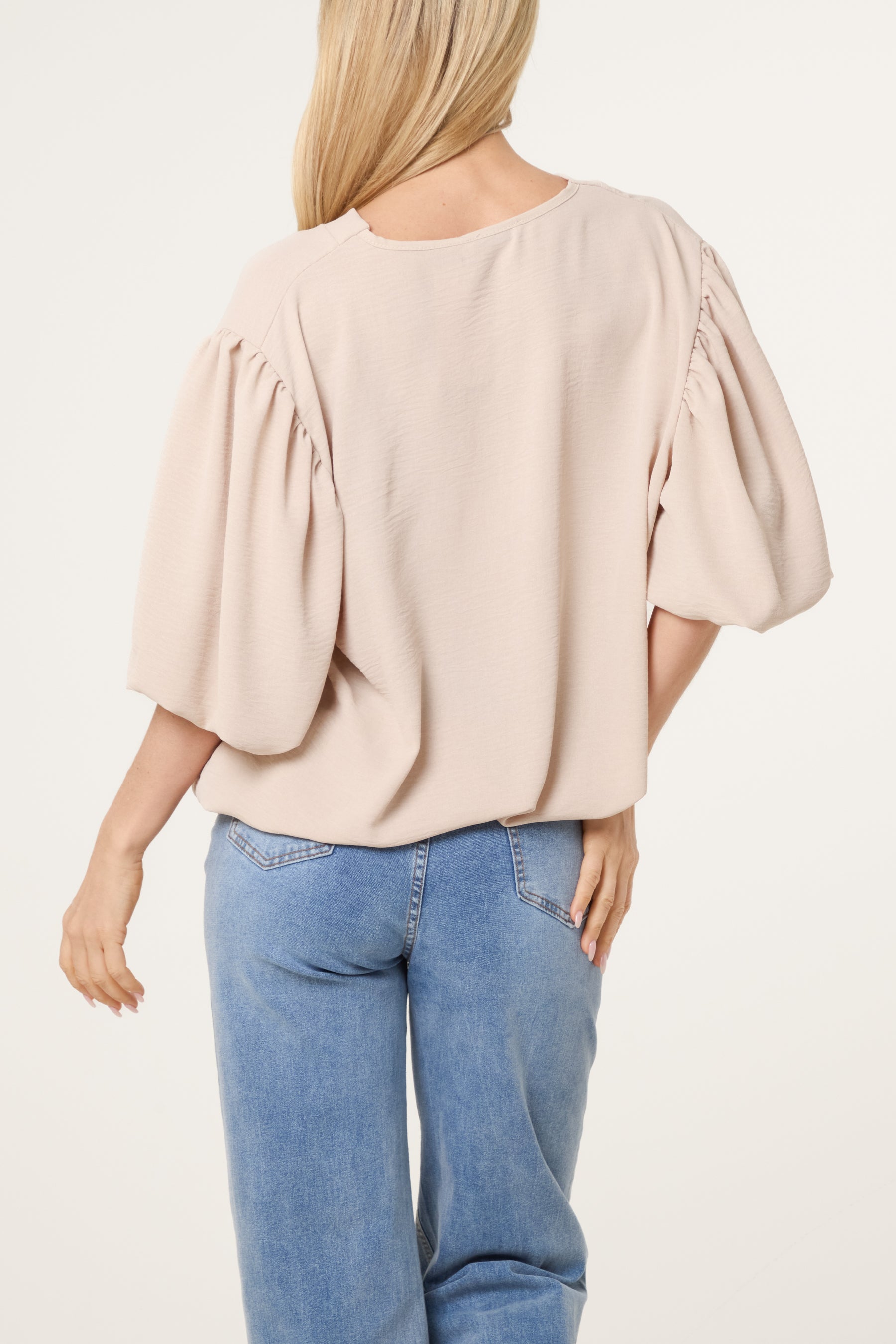 V-Neck Puffed Sleeve Blouse