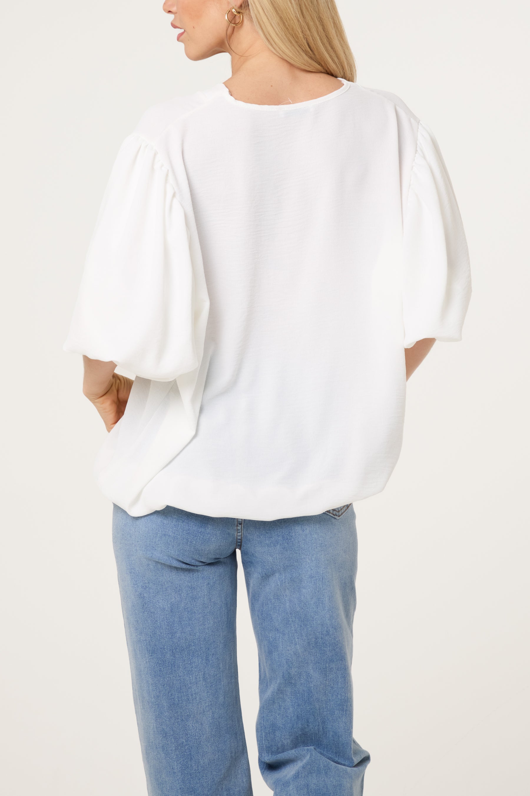 V-Neck Puffed Sleeve Blouse
